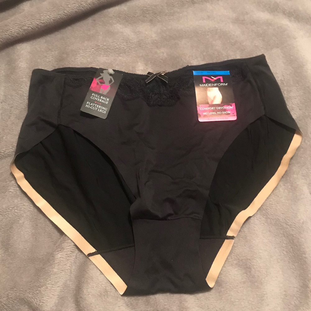 MAIDENFORM HI LEG PANTIES XL-8 BLACK NWT